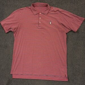 B Draddy McArthur Golf Club Polo Size Medium Red Striped Milk Jug Bottle Logo FL